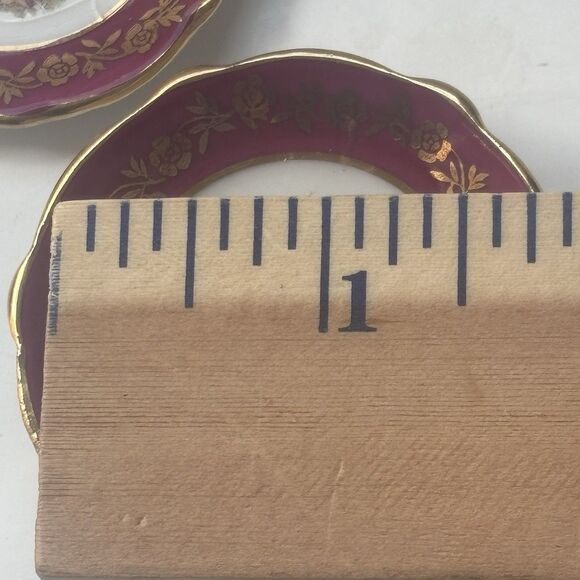 Vtg Limoges France La Reine Courting Couple Miniature Plate Set Magenta Gold - Picture 6 of 7